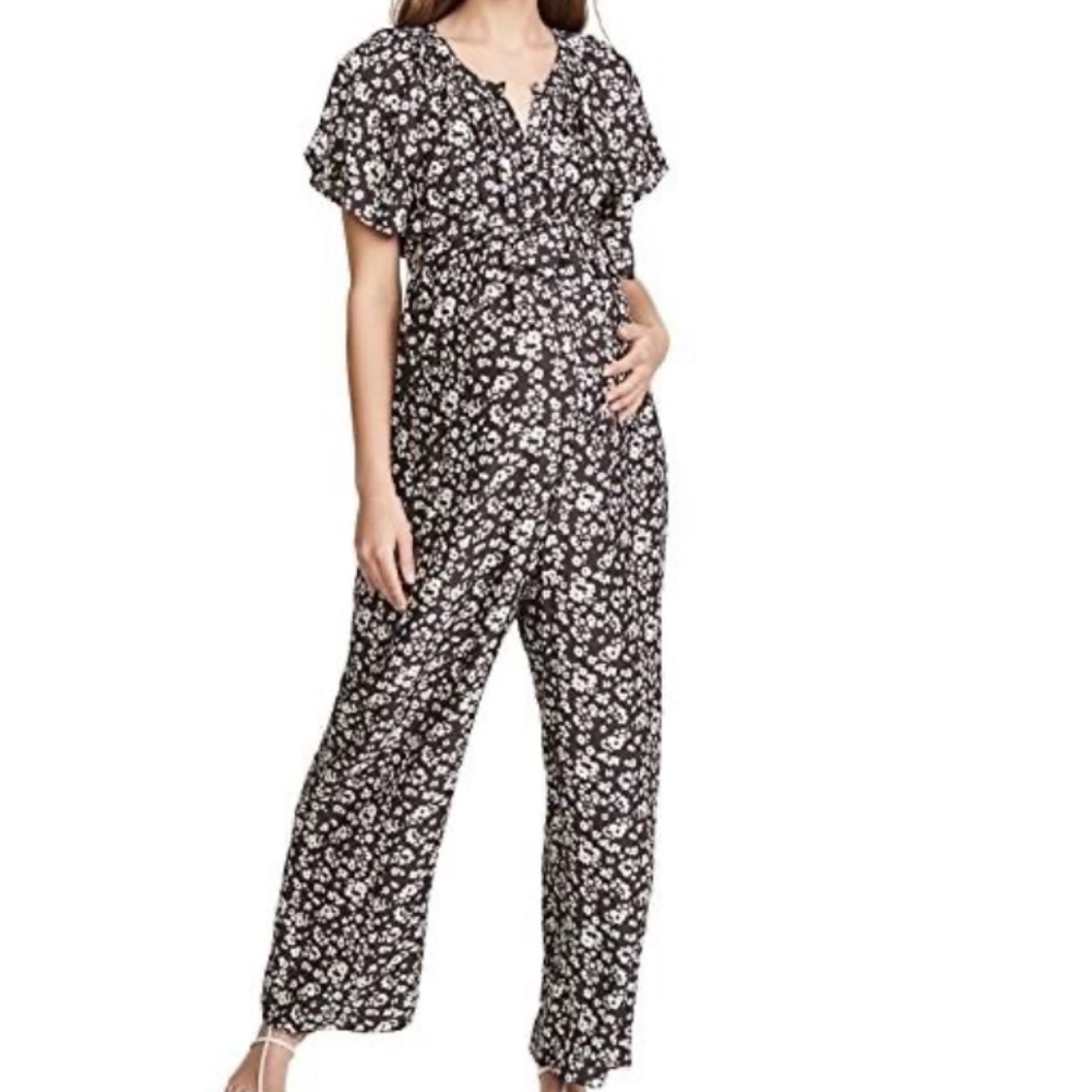 Hatch Maternity Regina Jumpsuit Floral Black & White Size 2 (Medium/Large) - Picture 2 of 16